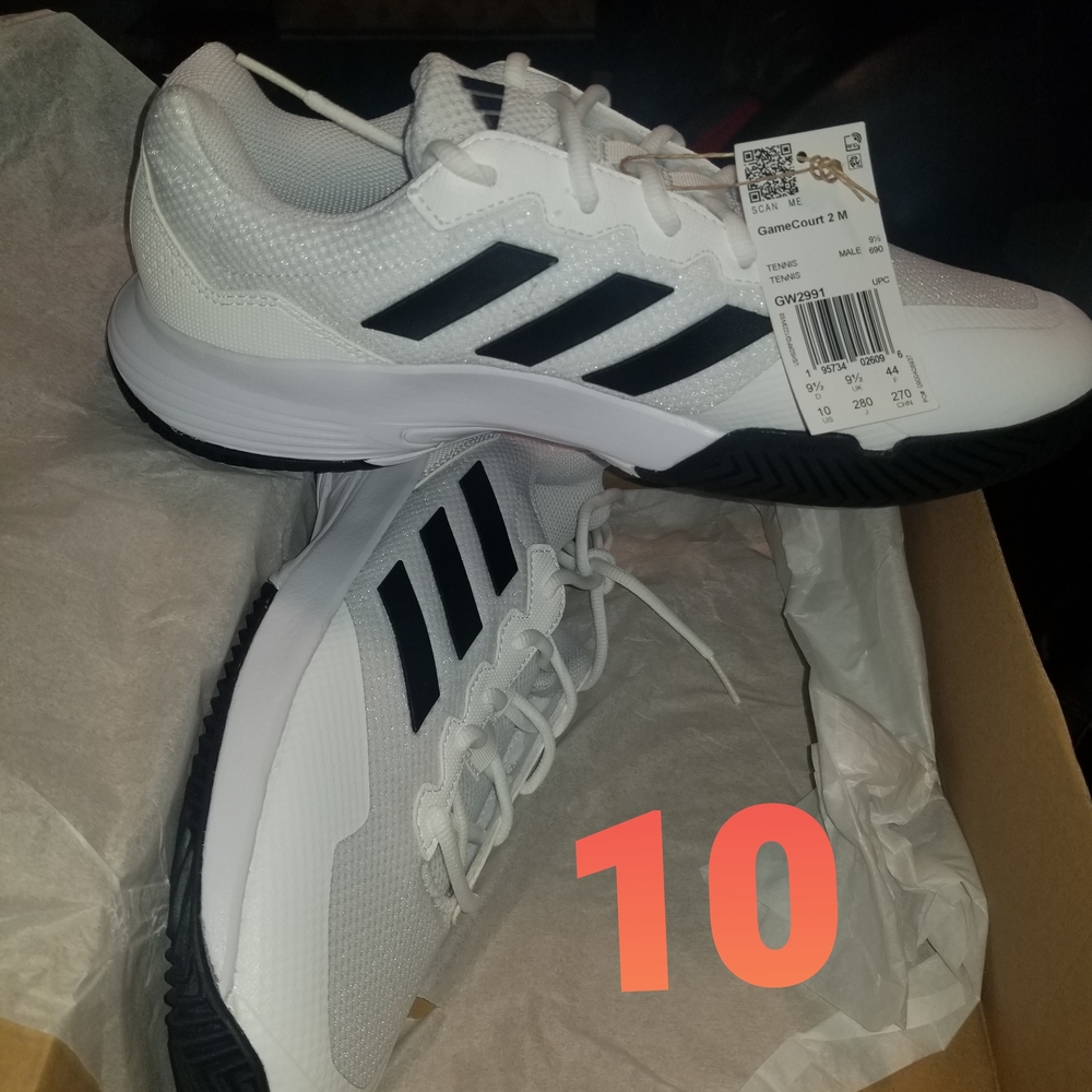 adidas White Tennis Shoes with Black Stripes